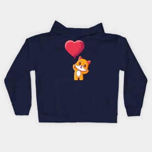 Cute dog shiba inu holding love balloon Kids Hoodie